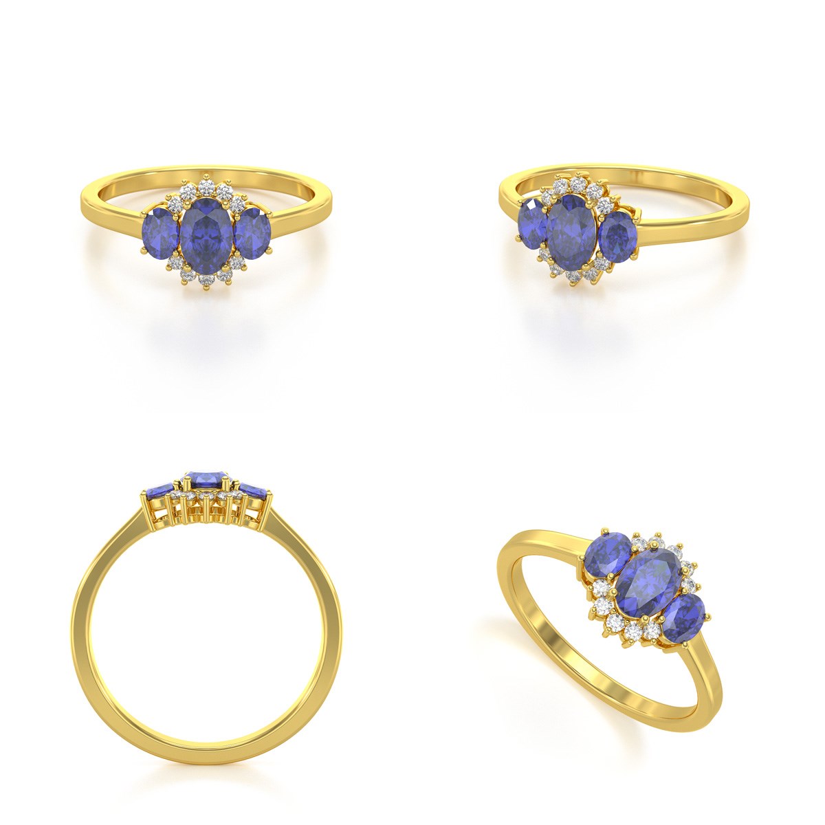 Bague ADEN Or 585 Jaune Tanzanite et diamants 1.358grs