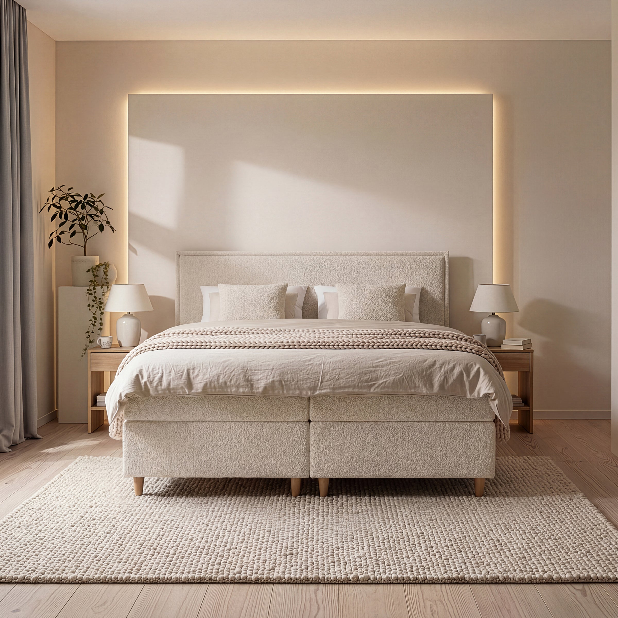 Saku - Boxspring met opbergruimte - Stof beige - 160x200 cm