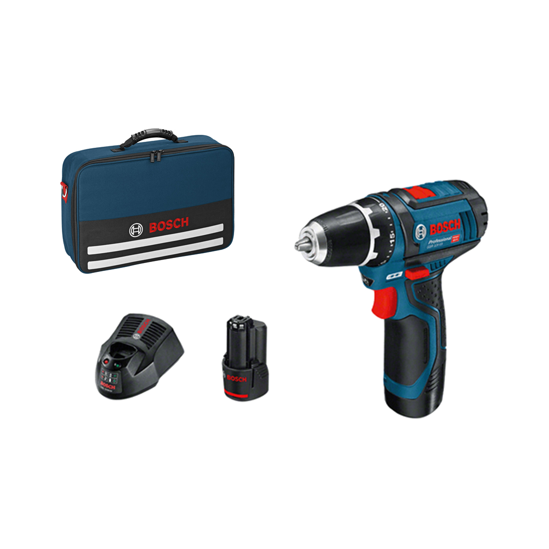 Bosch Akku-Bohrschrauber GSR 12V-15 Professional, 2 x 2.0 Ah, inkl. Tasche