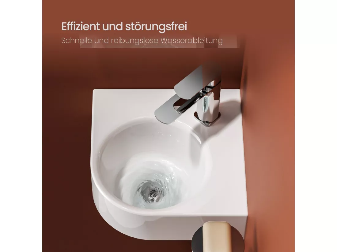 EMKE Lavabo d'Angle Mural de Salle de Bain 440 x 385 x 155 mm, Vasque Compacte en Céramique, Lavabo Gain de Place, Montage mural, Blanc Brillant