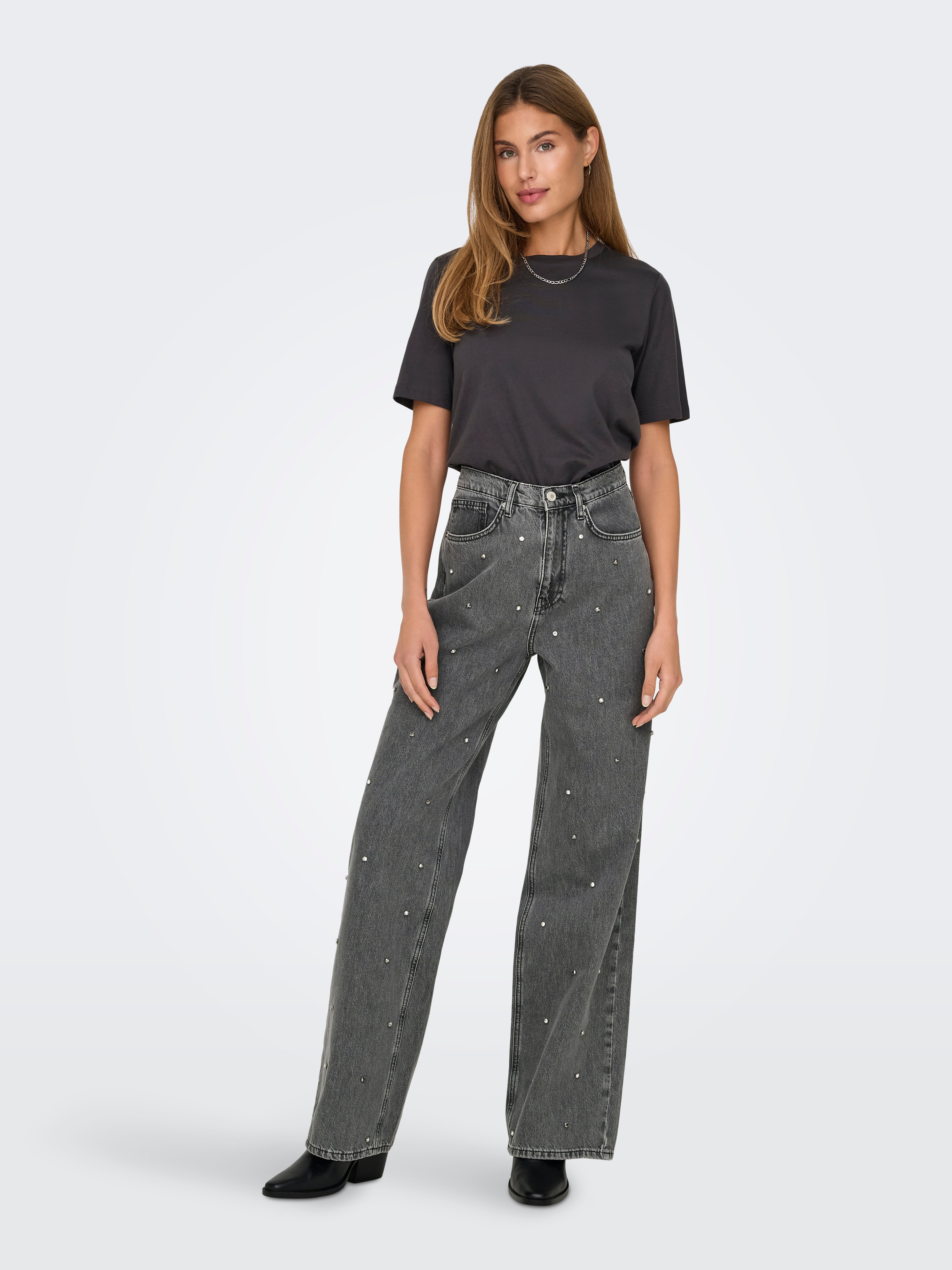 ONLHOPE Hohe Taille Weiter Beinschnitt Jeans Medium Grey Denim