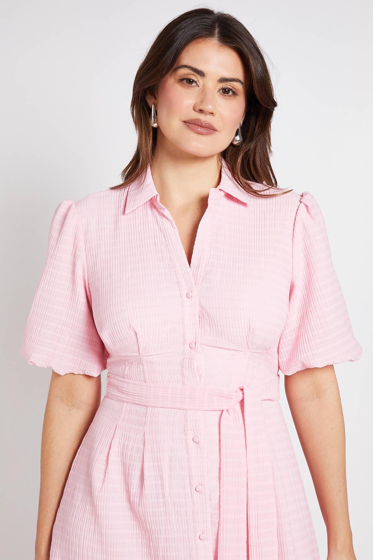 Wallis Robe Chemise En Organza Texturé À Manches Bouffantes