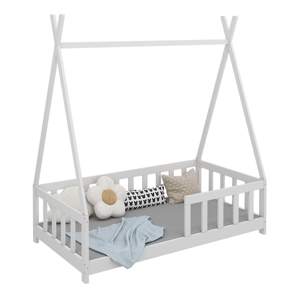 Vitalispa Kinderbett Tipibett Einzelbett Susanna Weiß 160 x 80 cm modern Kinderzimmer Bett Lattenrost Rausfallschutz