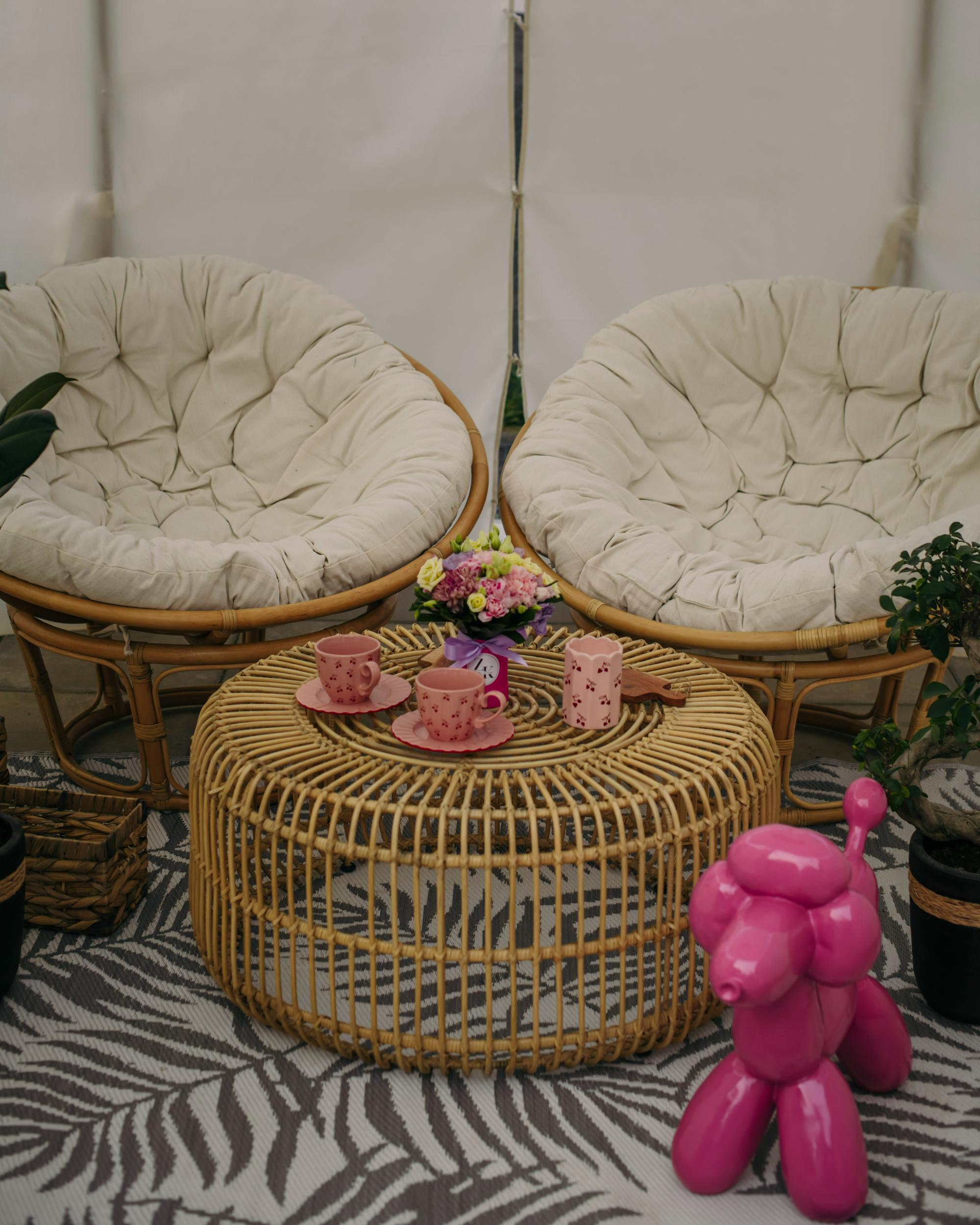 Set van 2 tuinstoelen met kussens SALVO Rotan Natuurlijk