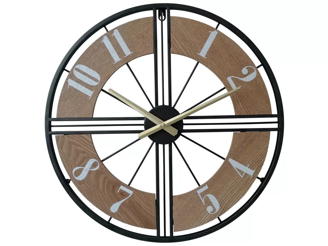 Horloge Murale Décorative Horloges Rondes Mdf Métal Noir Brun 50 cm