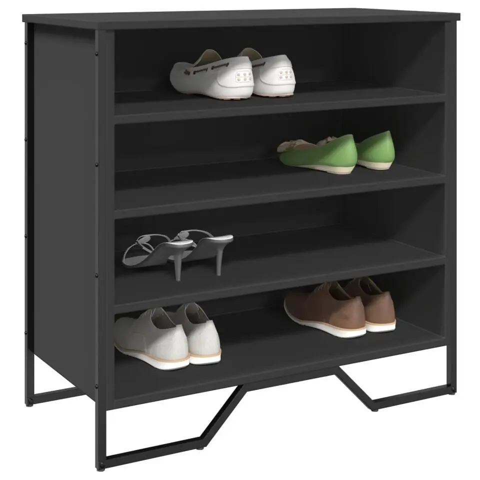 vidaXL - Zwart Schoenenkast met 4 vakken - Bewerkt hout en metaal - 80x38x78 cm