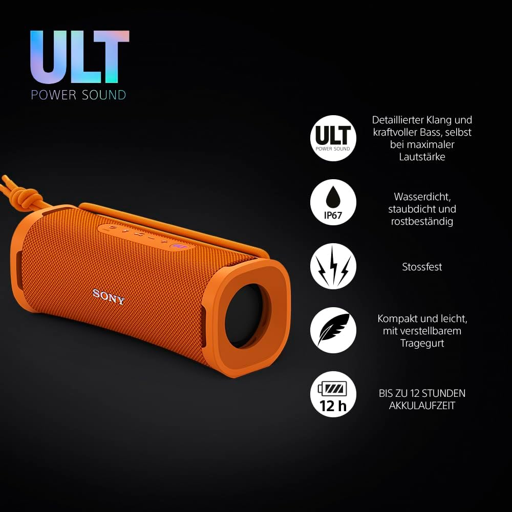ULT Field 1 Bluetooth Lautsprecher Wireless Speaker IP67 mit Tragegurt (SRSULT10D.CE7) - Orange