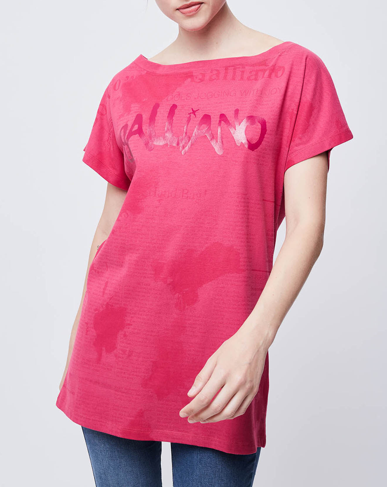 John Galliano T-Shirt boutonné et imprimé rose