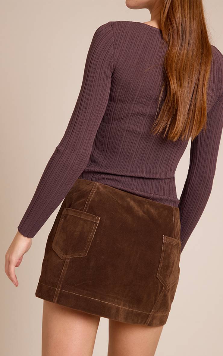 Marron Mini-jupe En Faux Suède Avec Détails De Coutures