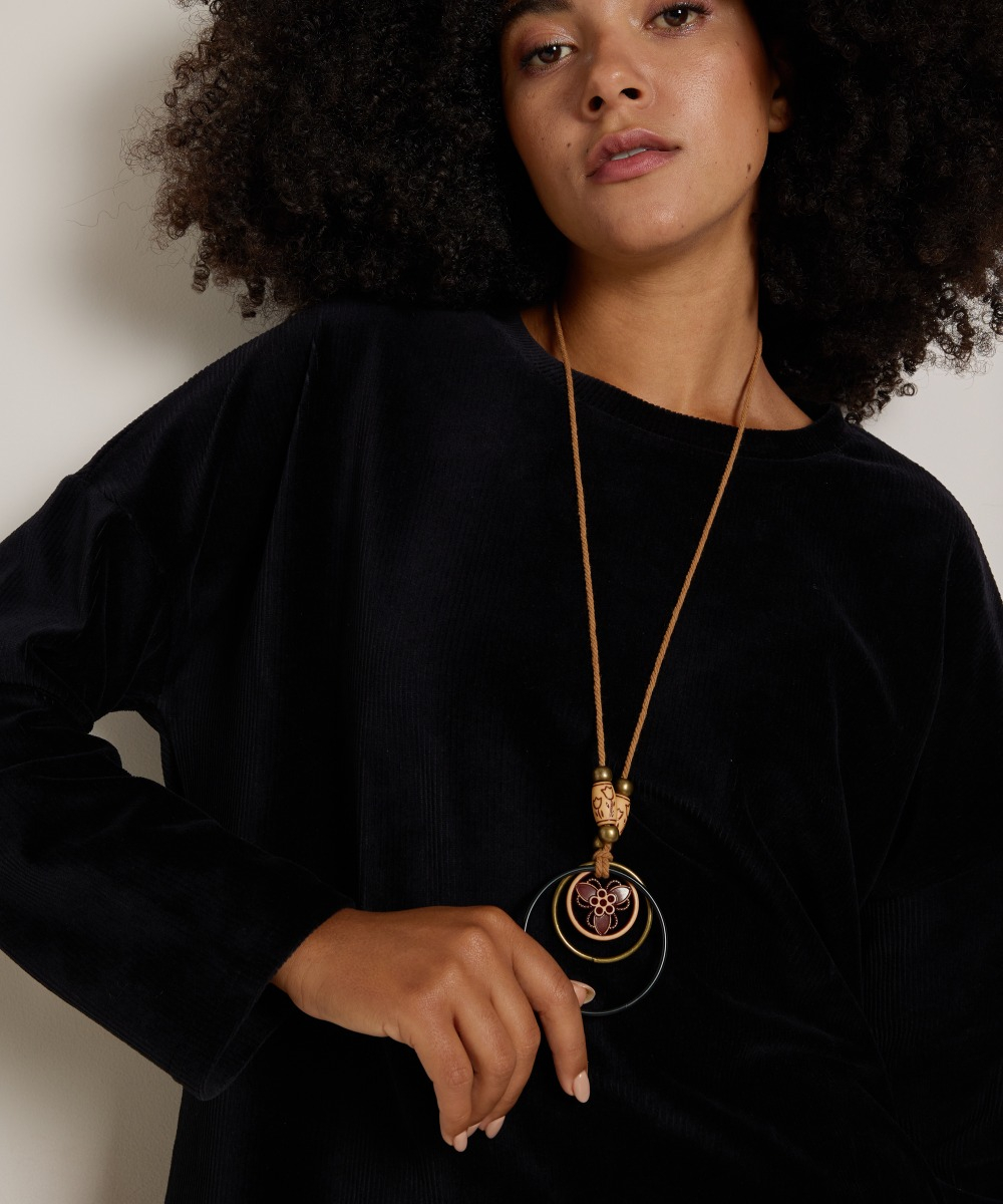 rib velvet top met ketting