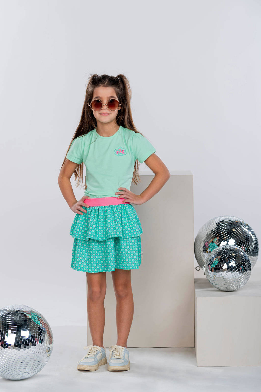 B.Nosy jurk met all over print mintgroen/felroze