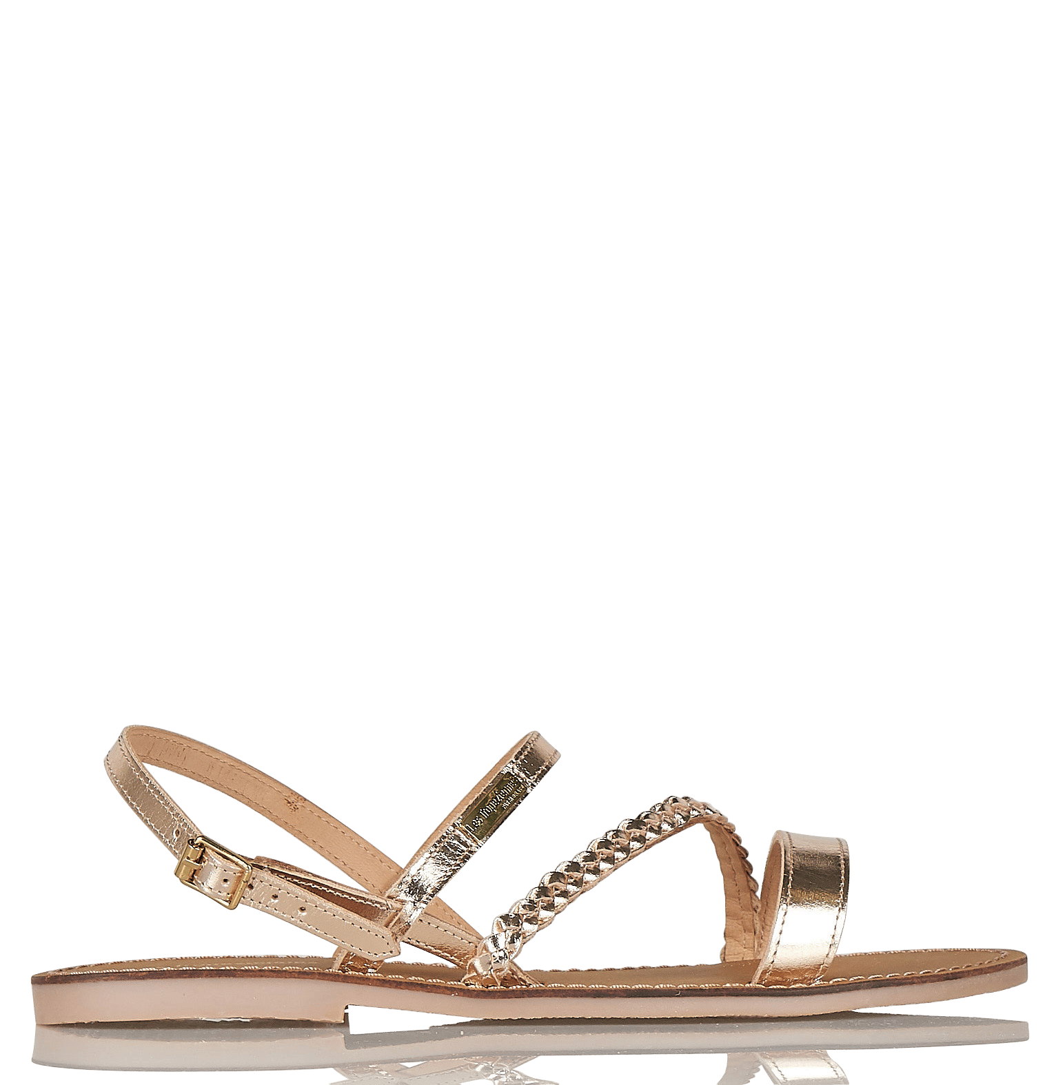 BATRESSE - Sandales plates en cuir doré | Doré