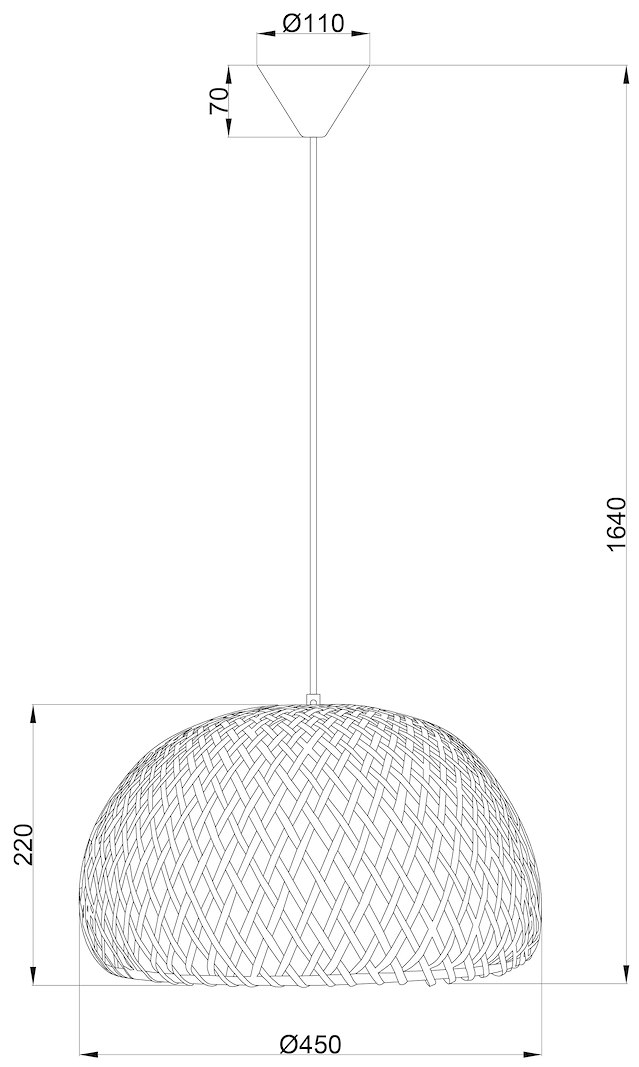Malacca taklampe Ø:45cm, natur flettet bambus, E27