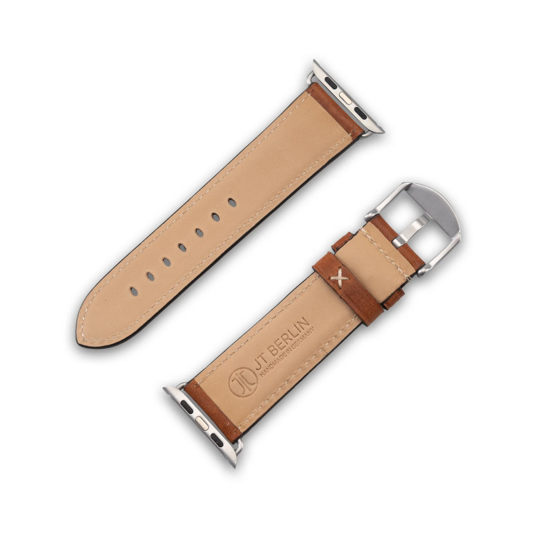 Charlie Apple Watch (49/46/45/44 mm) Leder Armband mit Aluminium-Verschluss (10835) - Braun / Silber