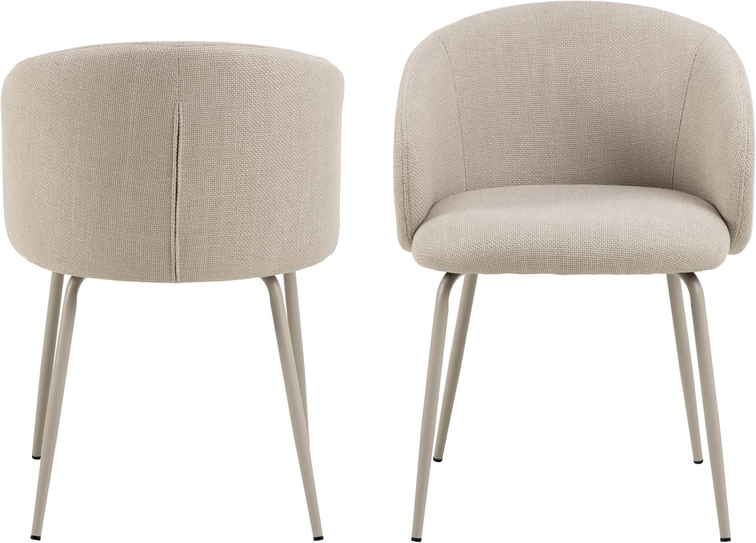 Esszimmerstuhl >Eleanor< 2er-Set mit Armlehnen, Stoffbezug in Beige, pulverbeschichtetes Stahlgestell in Grau-beige, hoher Sitzkomfort & langlebige Qualität, modern & robust, 55,5x79x55cm (BxHxT).