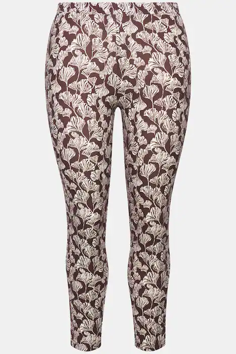 Leggings, Blätter, Zierknöpfe, Biobaumwolle, dunkles taupe