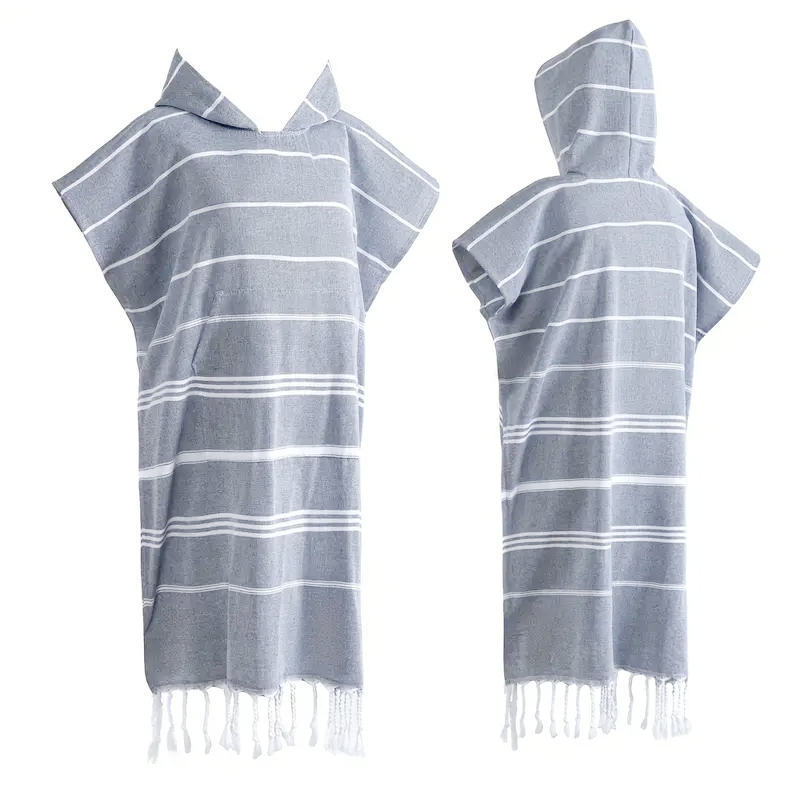 (100x75cm) Baumwoll Bademantel Beach Tuch Pestemal Poncho Umziehhilfe - Grau