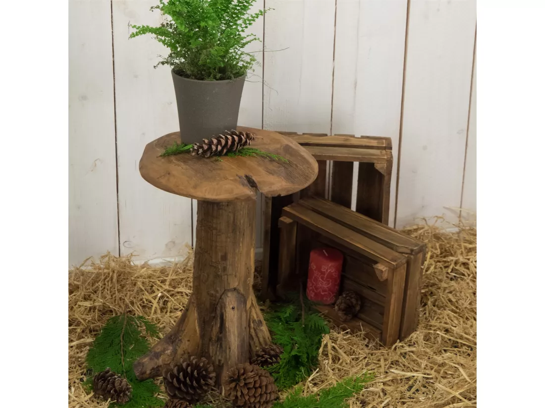 TABOURET Champignon Bois de racine de teck massif couleurs naturelles