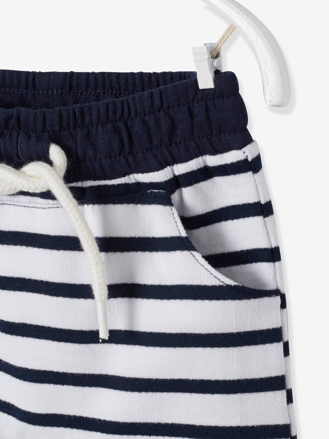 Bermuda de lã polar para bebê menino. Azul escuro liso.