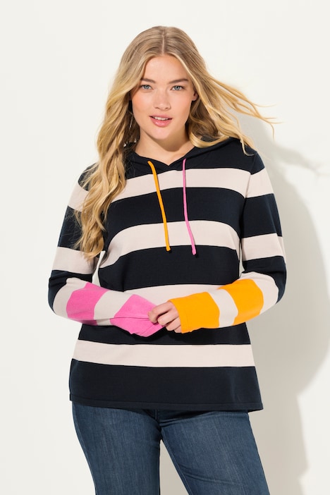 Ringel Strickpullover, Kapuze, Langarm