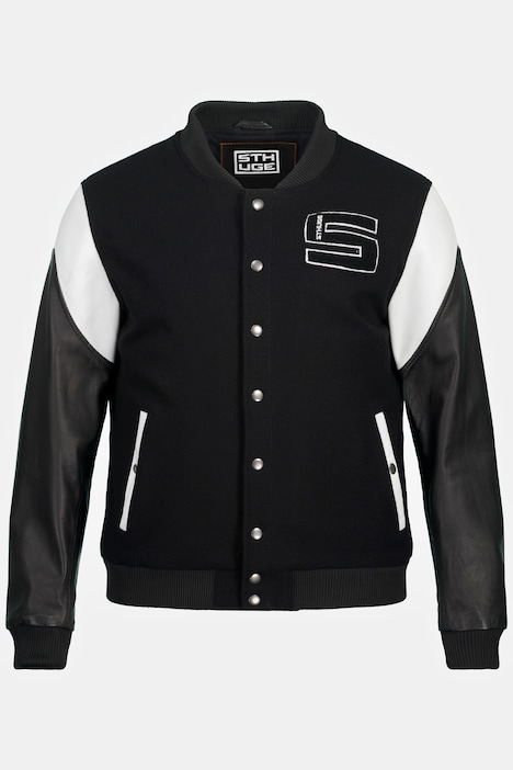 STHUGE College-Bomberjacke, Echt Leder-Ärmel, bis 7 XL
