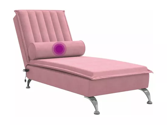 Chaise longue de massage avec traversin rose velours