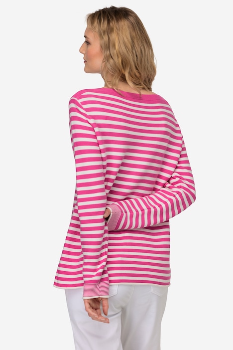 Pullover, Feinstrick, Ringel, U-Boot-Ausschnitt, Langarm