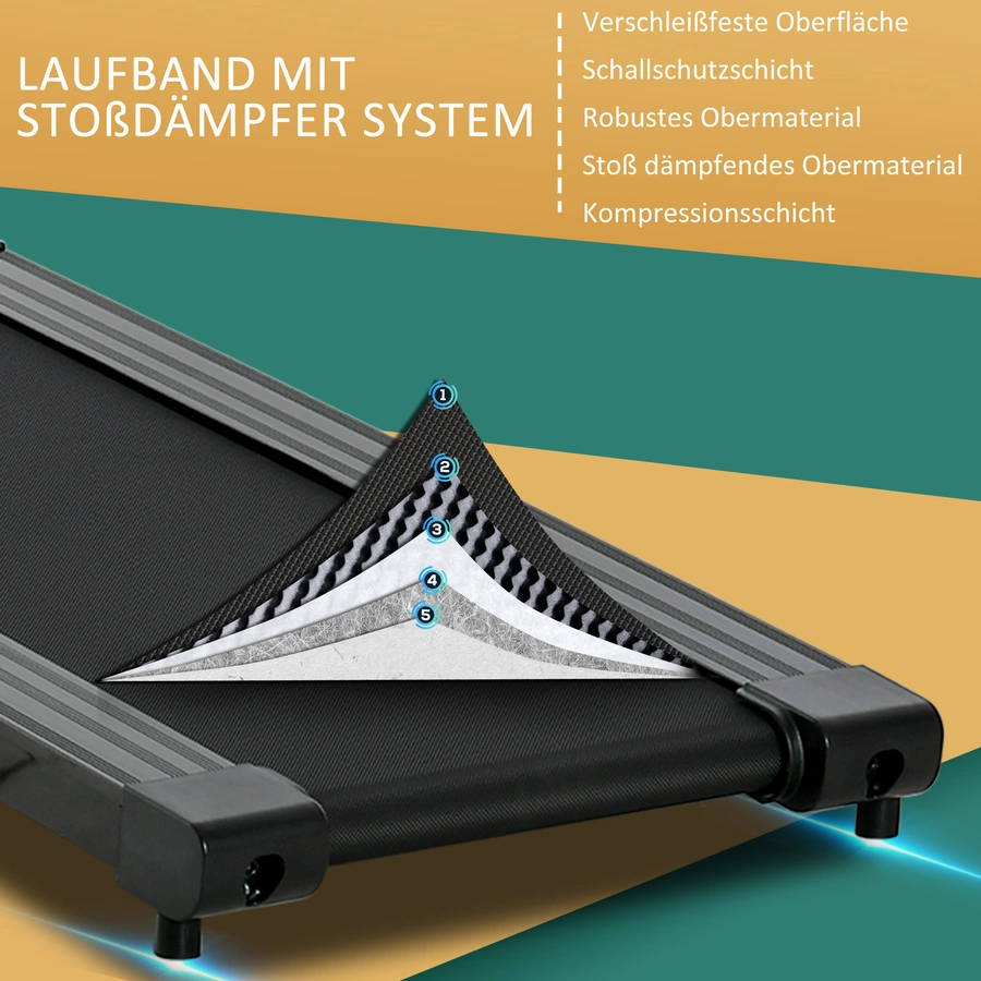 HOMCOM Laufband mit Handyhalterung schwarz
