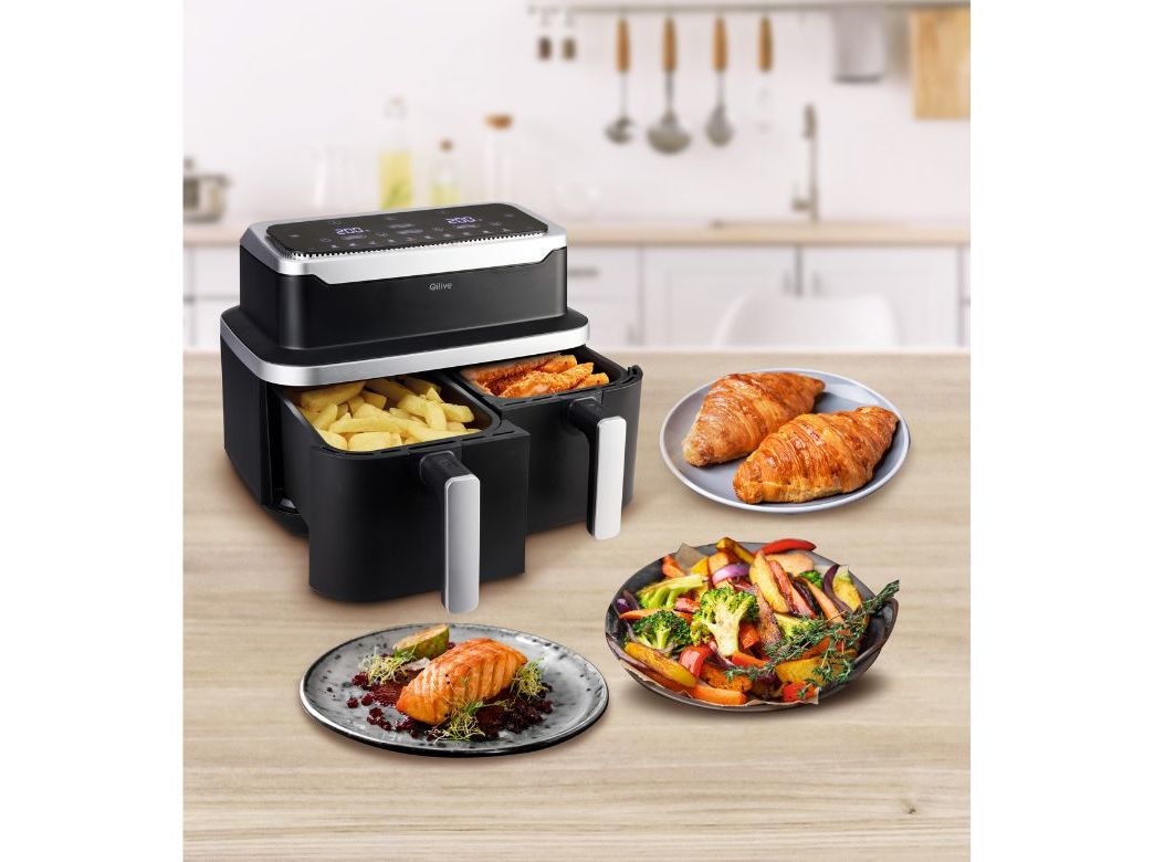 FRITADEIRA SEM ÓLEO AIRFRYER QILIVE Q.5921 DUPLO CESTO 8.4L