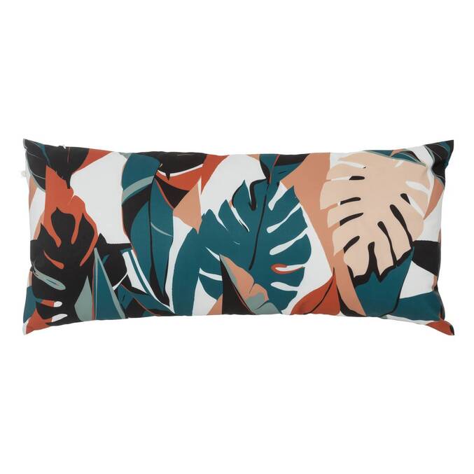 Coussin déco d'intérieur et d'extérieur DEYO motif Feuilles Bleu canard