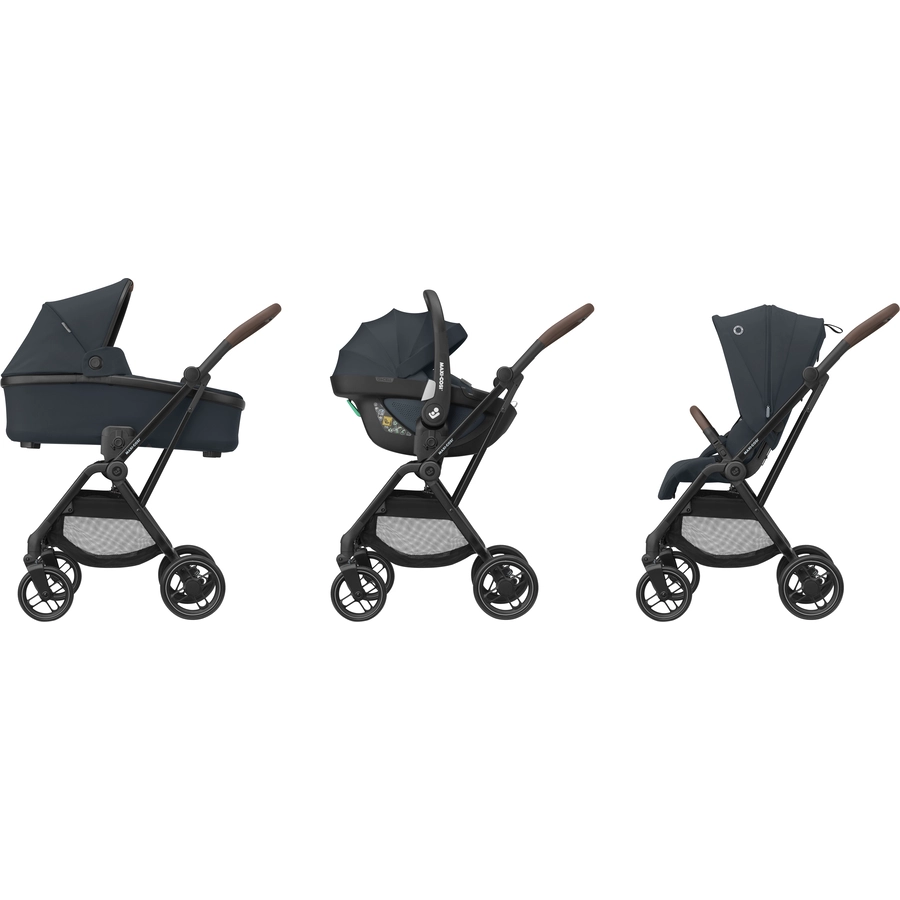 MAXI COSI Kinderwagen Set Leona 2 Essential Graphite & MAXI COSI 2 in 1 Winterfußsack Essential Graphite & MAXI COSI Komfort-Regenverdeck schwarz