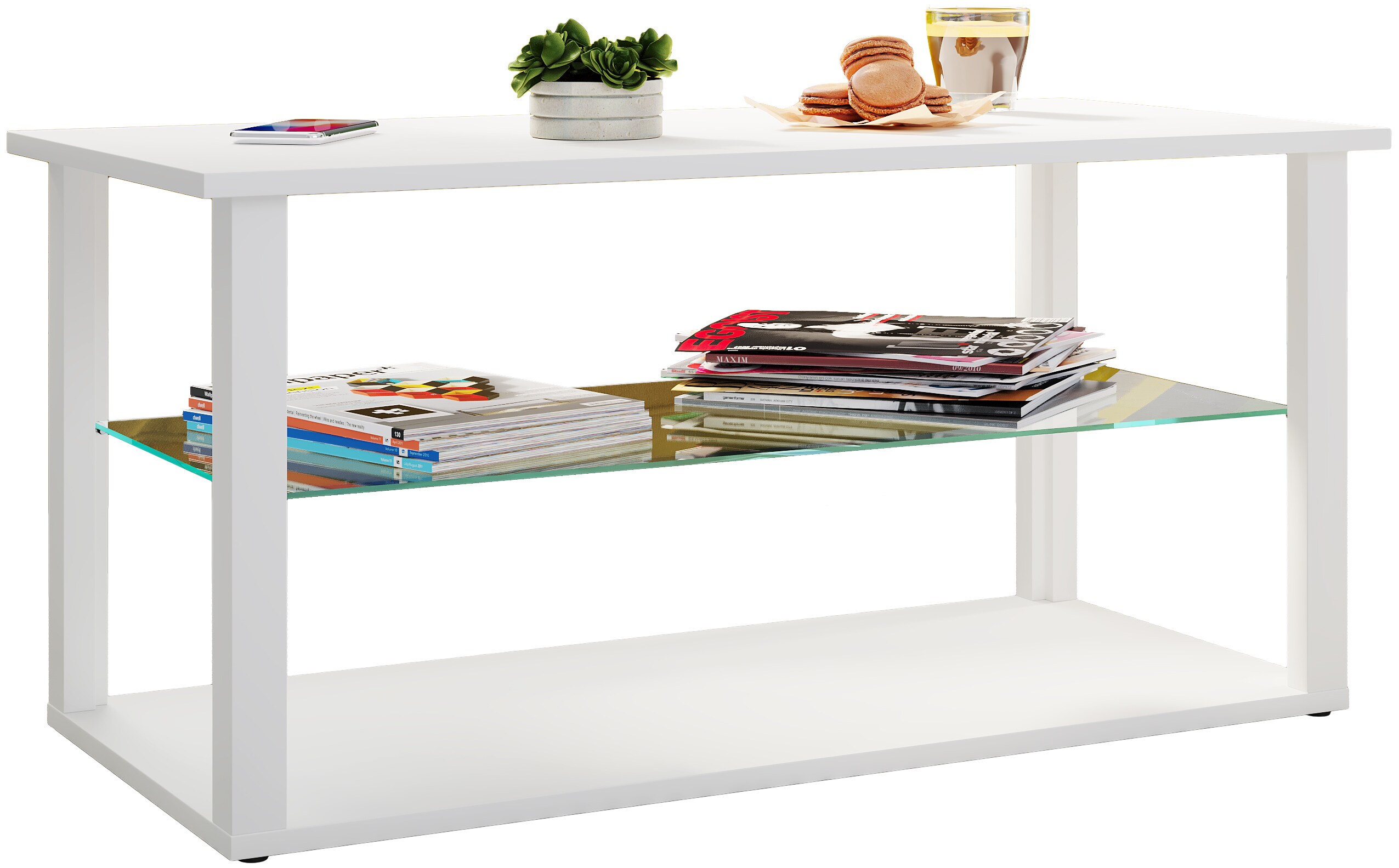VCM Holz Couchtisch Sofatisch Wohnzimmertisch Beistelltisch Glas Wanilo L