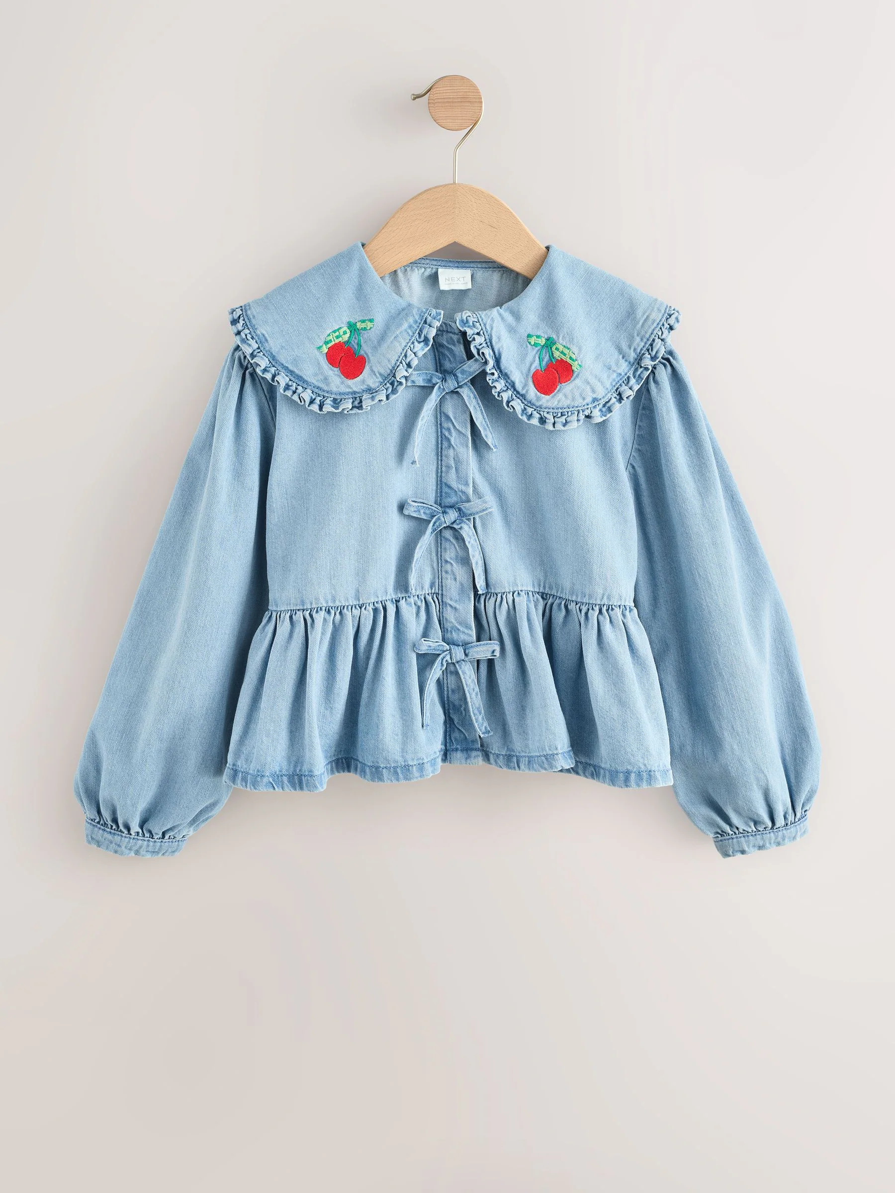 Blauwe denim - Blouse met lange mouwen en kraag (3-16jr)