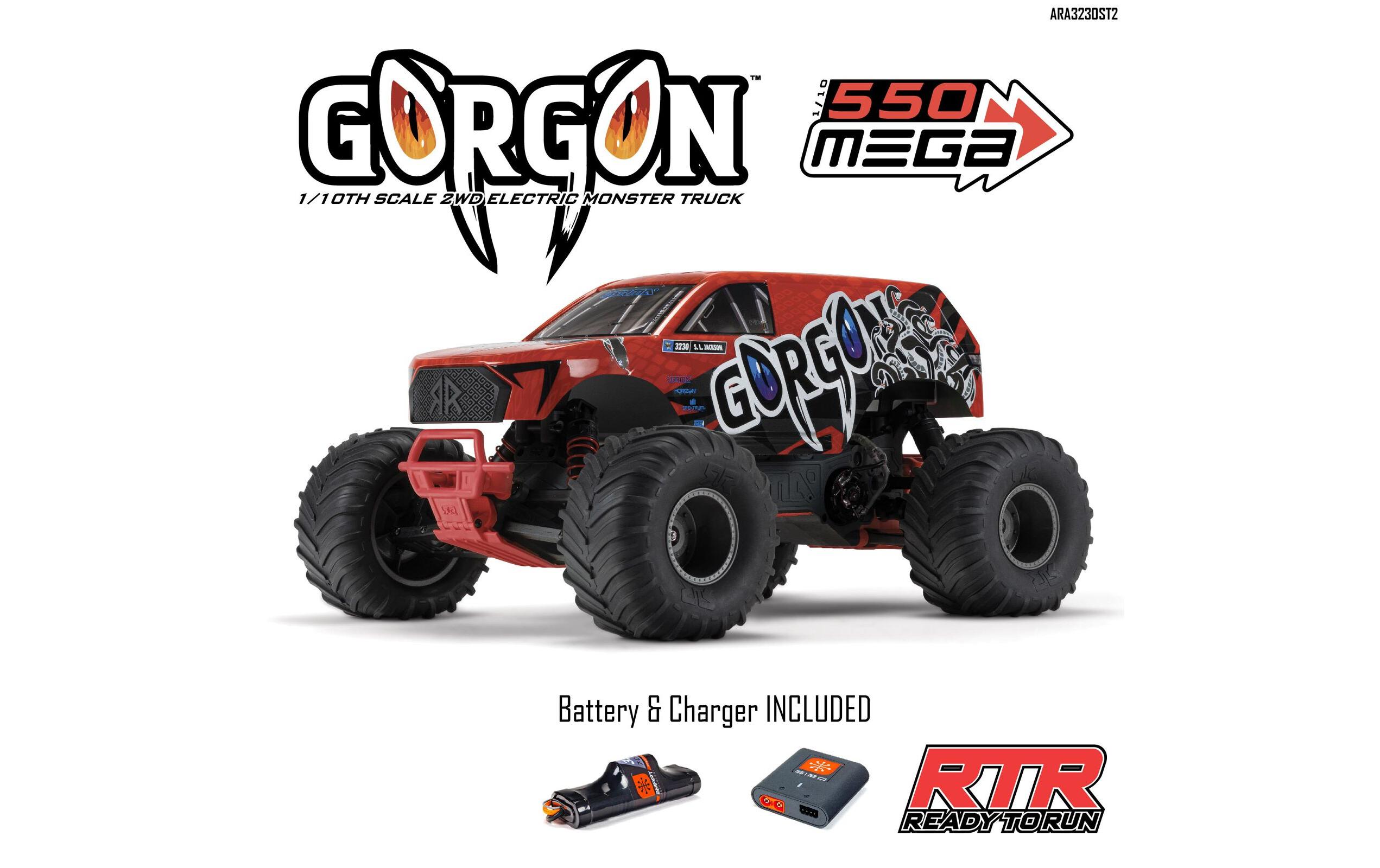 Monster Truck Gorgon MEGA 550 RWD Rot, RTR, 1:10<br>2WD Monstertruck mit Heckantrieb