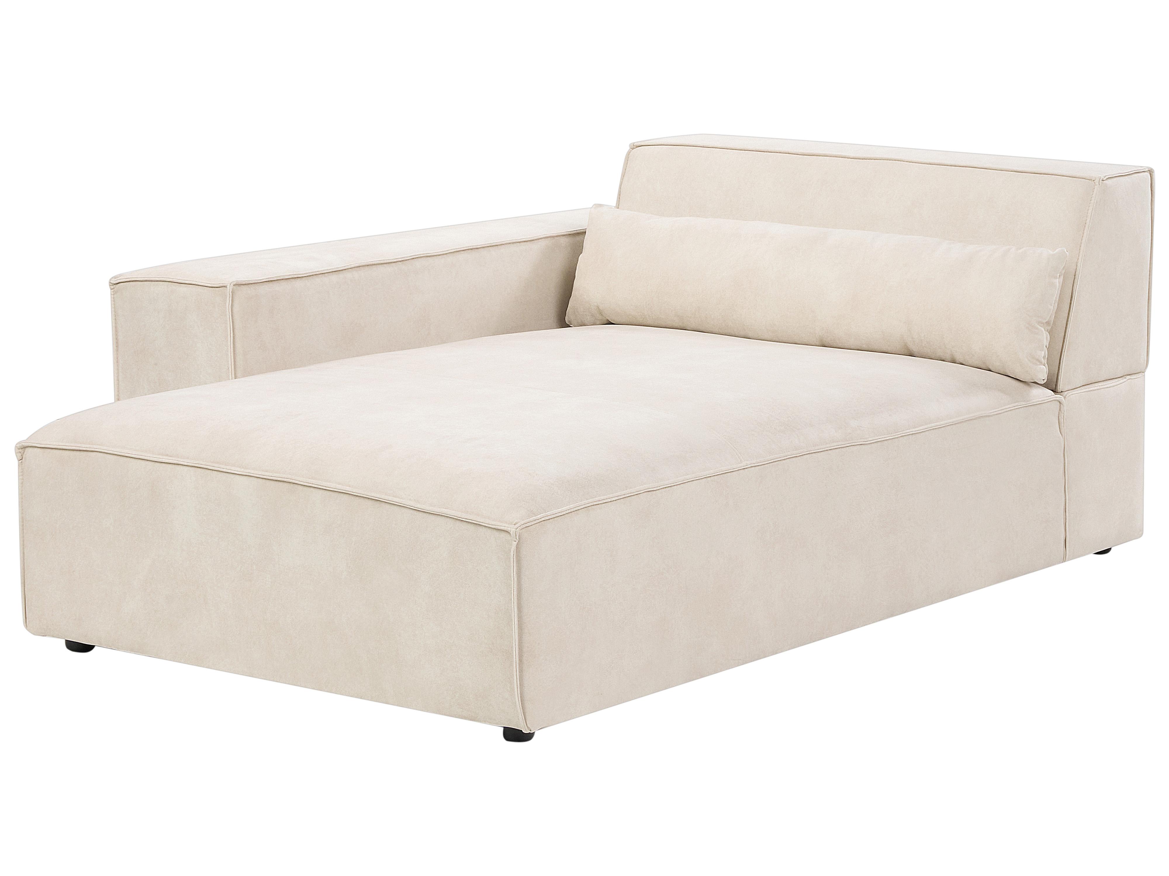 Modulaire hoekbank 2-zits HELLNAR Fluweel Lichtbeige met ottomaan rechtszijdig