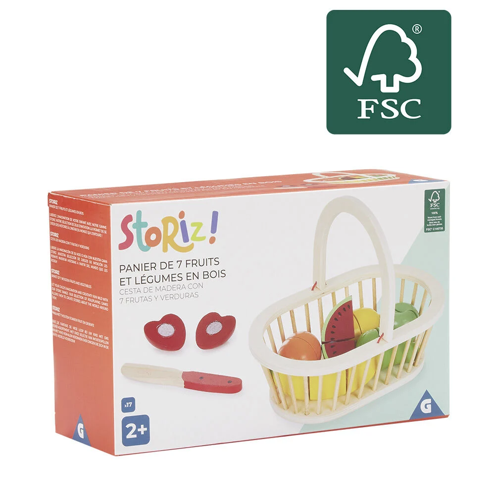 Panière avec fruits à couper en bois