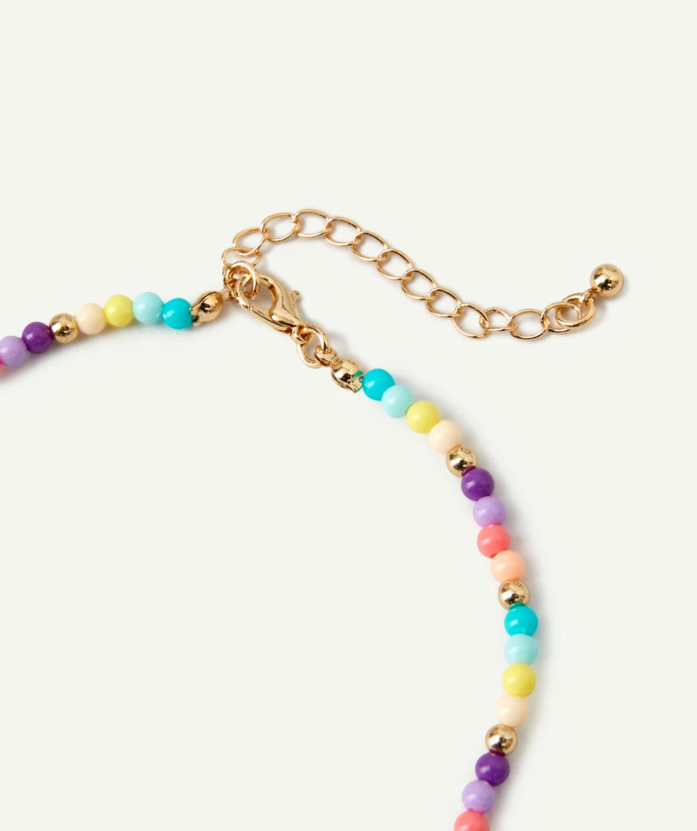 COLLIER FILLE AVEC PERLES COLORÉES PERROQUET ET POMPON