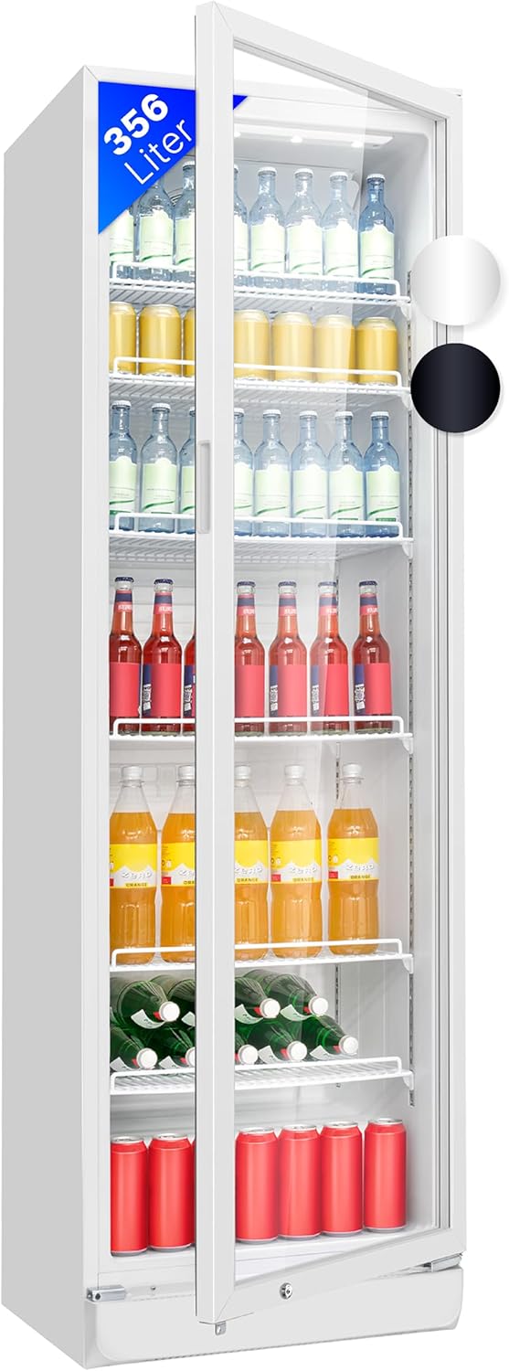 Bomann® Kühlschrank mit Glastür | Getränkekühlschrank abschließbar | 6 höhenverstellbare Ablagen | 30kg je Ablage | 347 Liter | Kühlschrank groß | Flaschenkühlschrank m. LED-Licht | KSG 7351 weiß