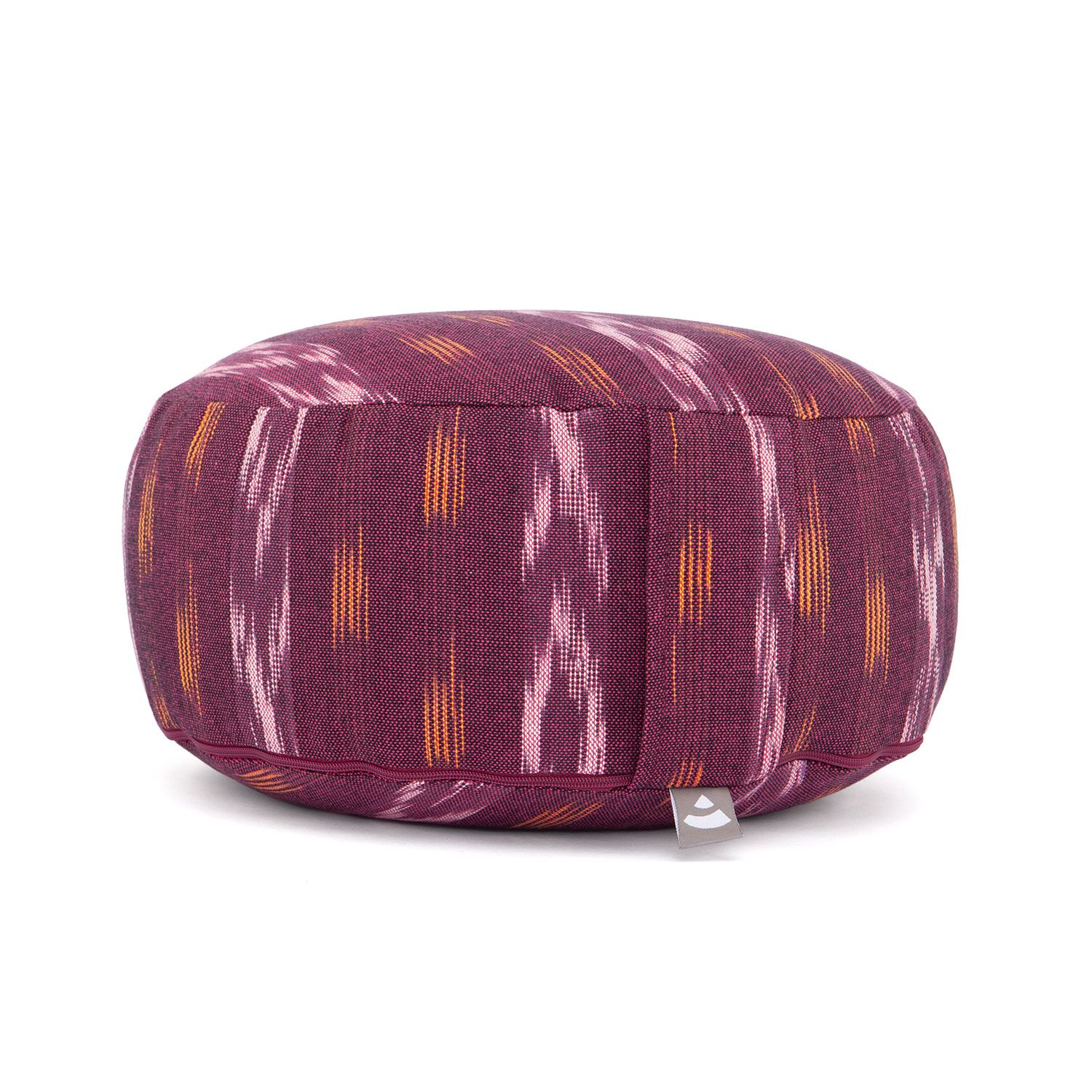 bodhi ETHNO Collection: Meditationskissen RONDO Ikat-Webstoff, weinrot gem., Dinkelhülsen