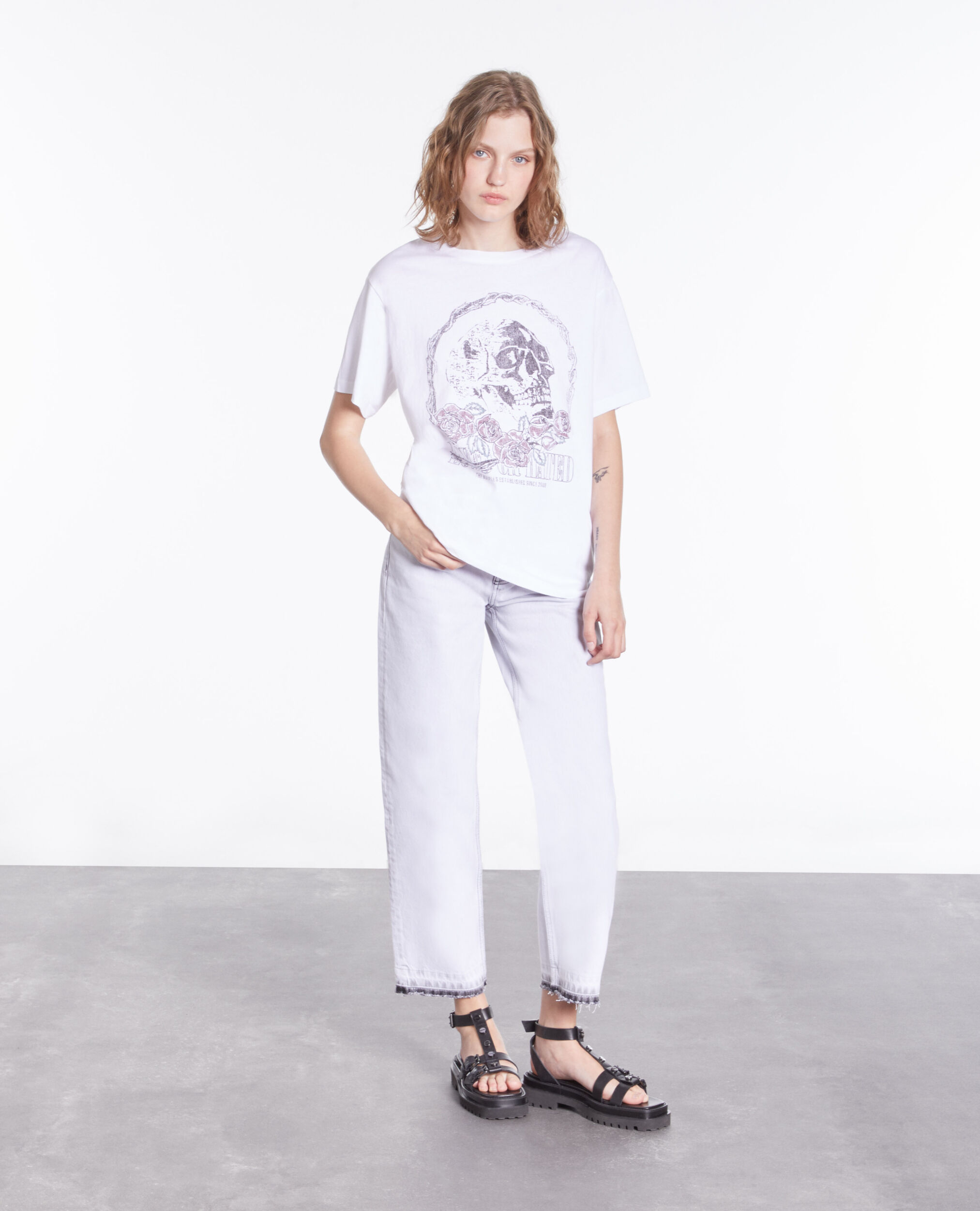 T-shirt blanc avec sérigraphie Vintage skull