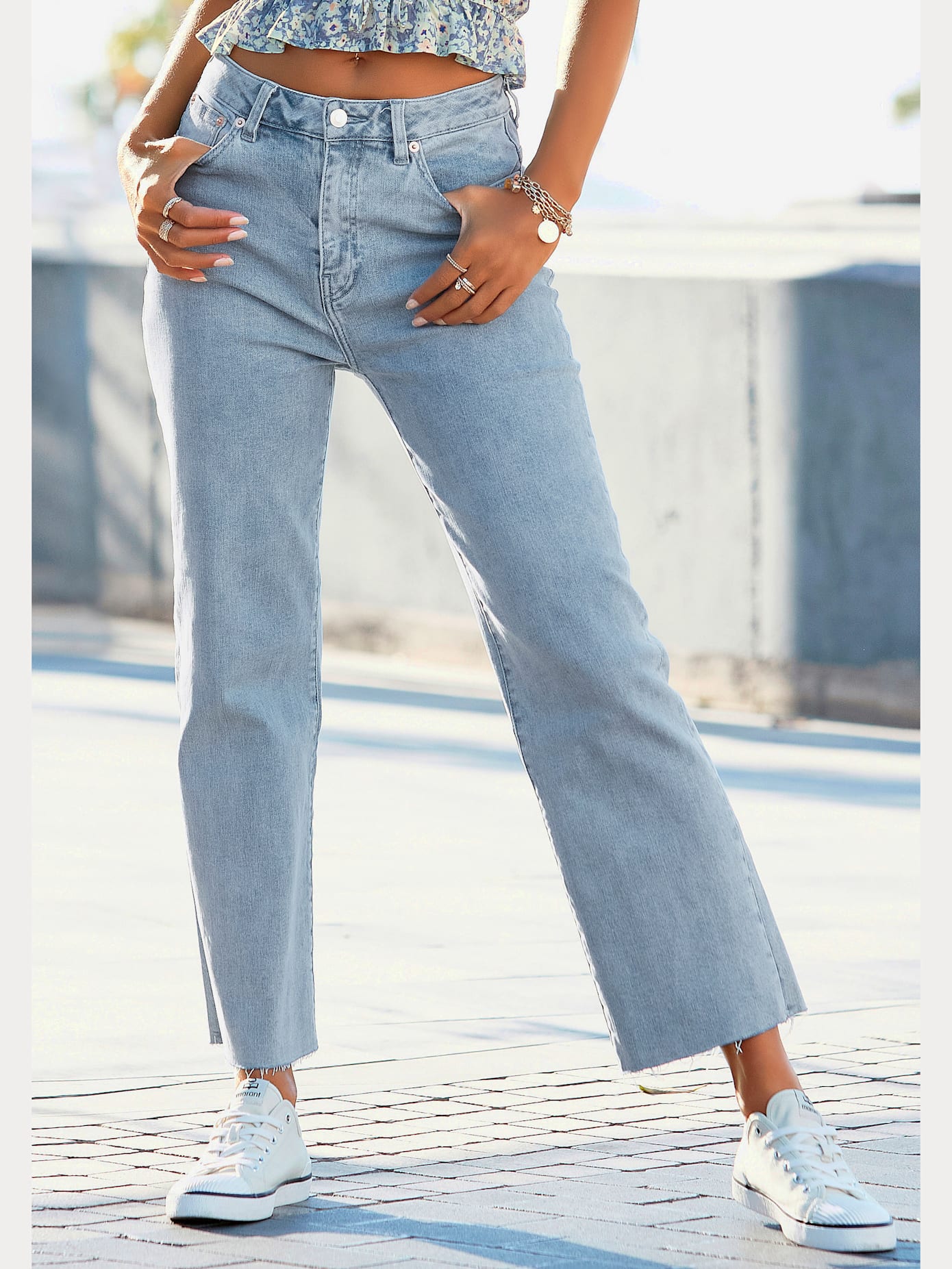 Jean large longueur 7/8 tendance, jambes évasées