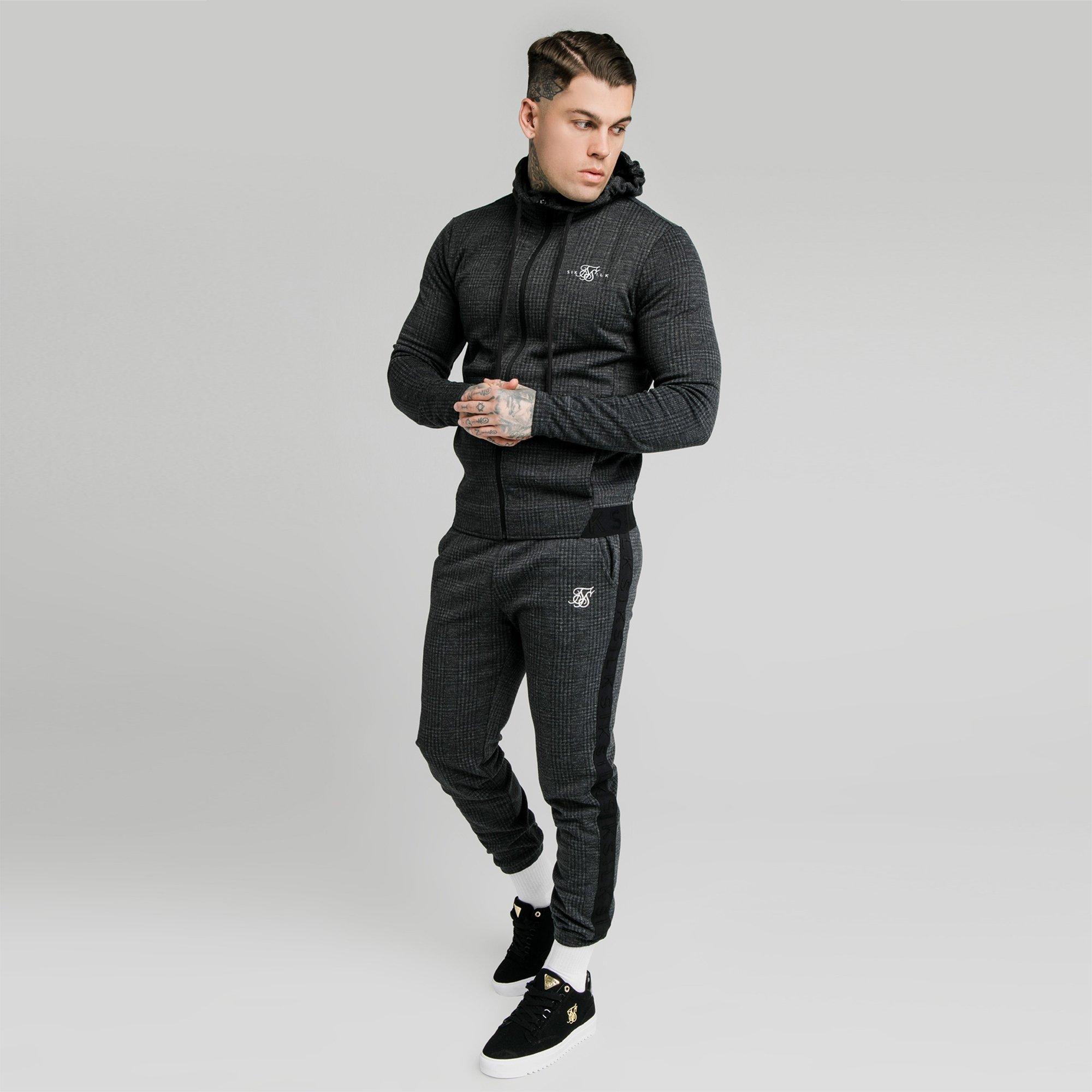 SikSilk Tonal Check Jogging Bottoms Mens