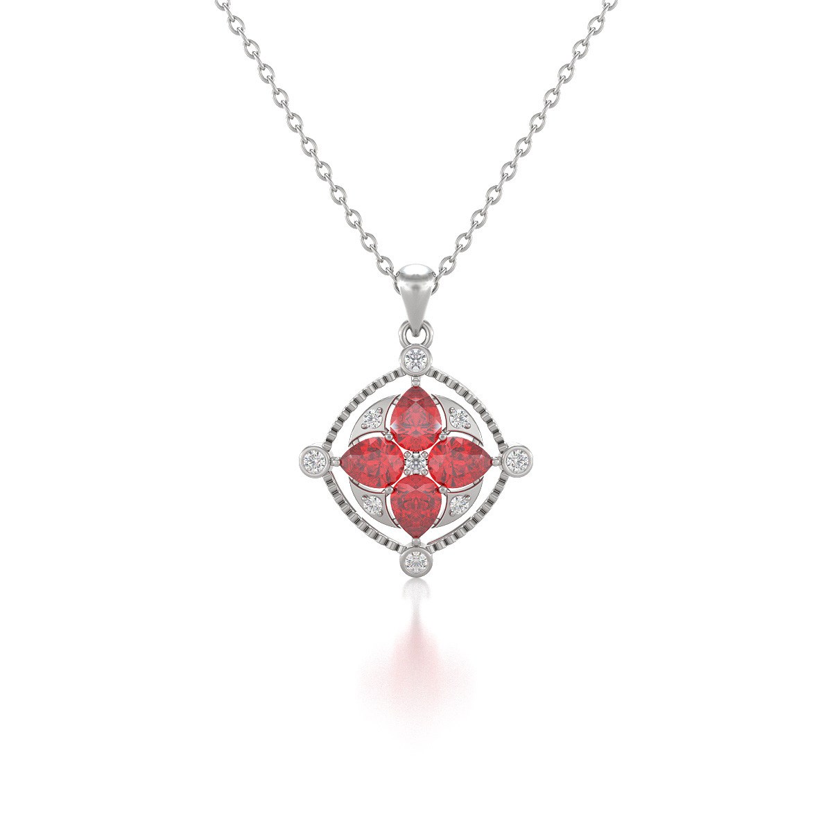 Collier Médaillon Rubis & Diamants en Or Blanc - Cadeau d'Occasion Unique | Aden