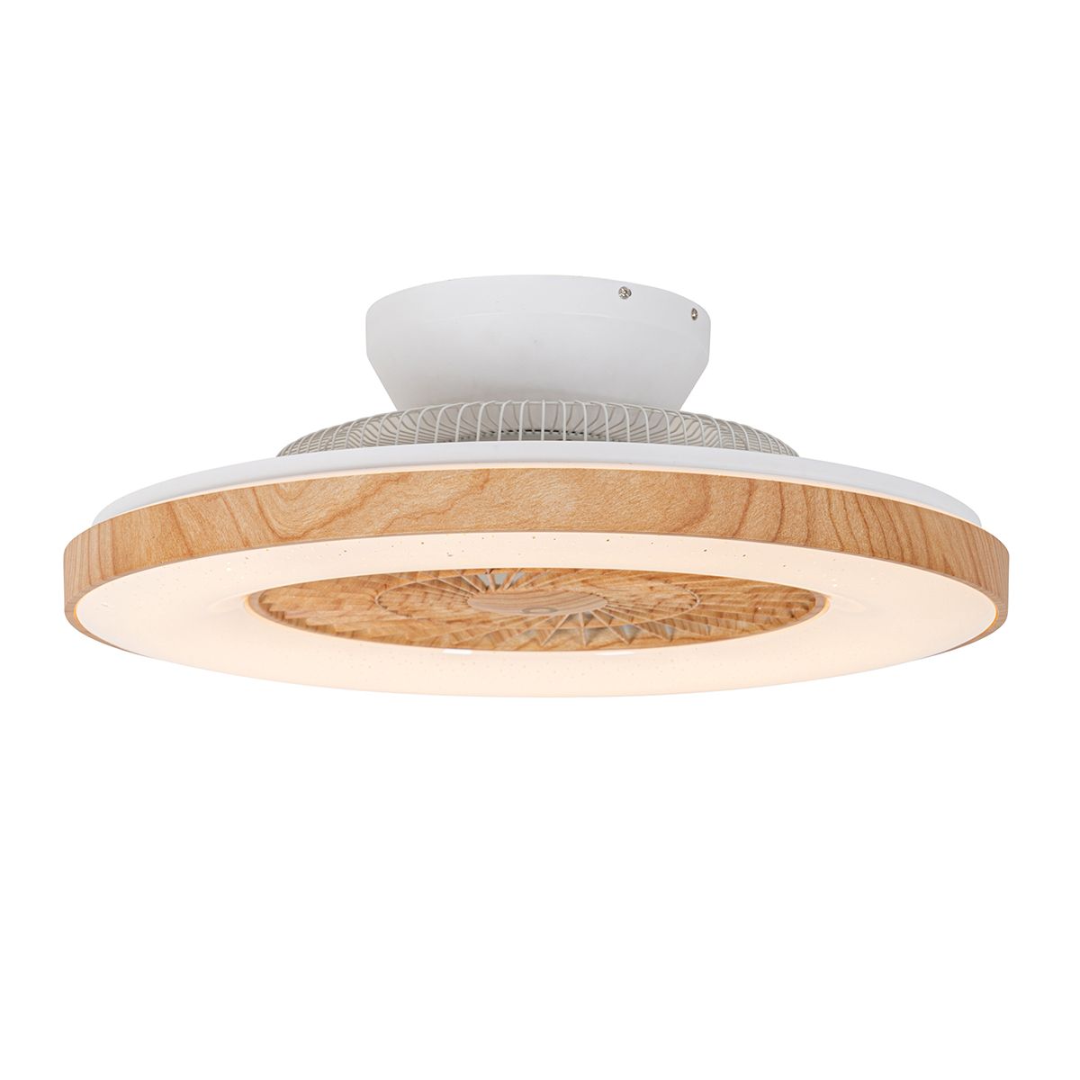 Plafondventilator hout print met ster effect 60cm incl. LED dimbaar met afstandsbediening - Climo