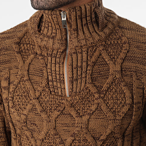 Pull Col Zippé Marron