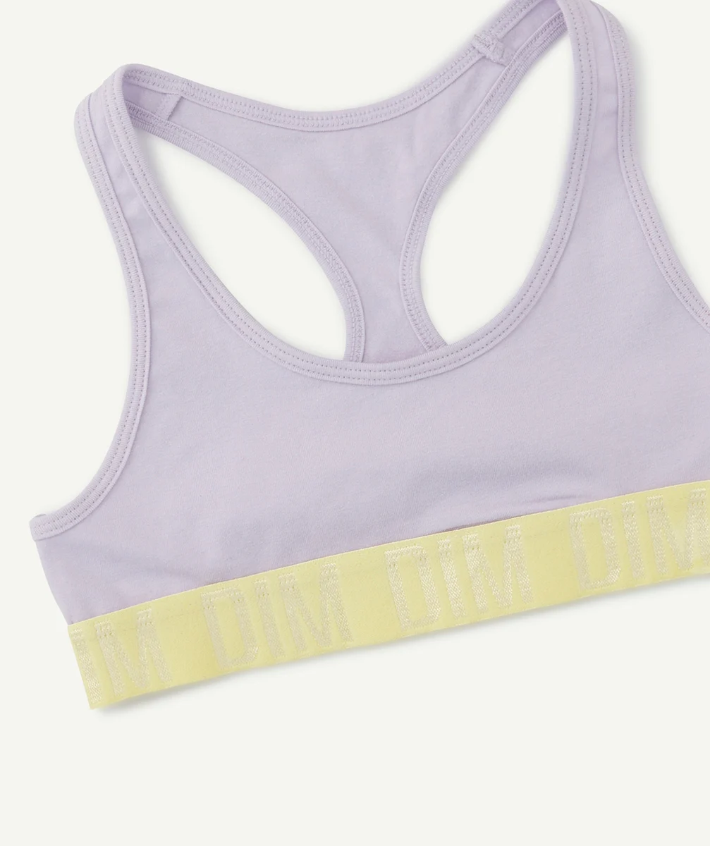 DIMBRASSIÈRE DE SPORT FILLE LILA ET BANDE DE MAINTIEN ANIS
