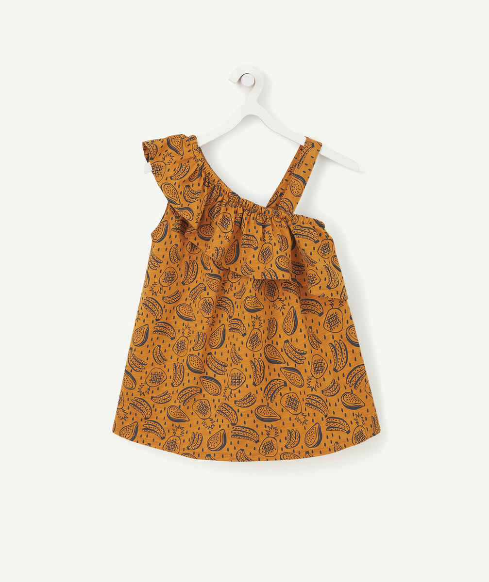 T-SHIRT ASYMÉTRIQUE FILLE EN COTON BIO IMPRIMÉ FRUITS