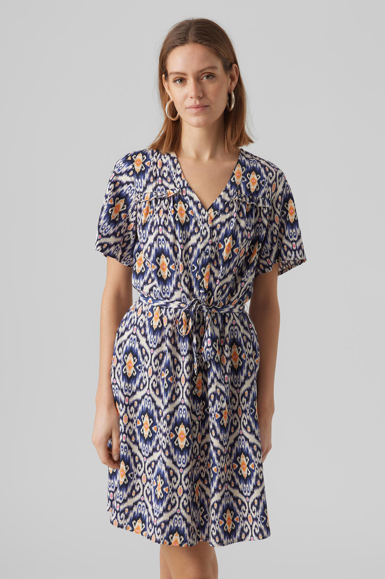 Vestido curto, manga 2/4 - Azul marinho