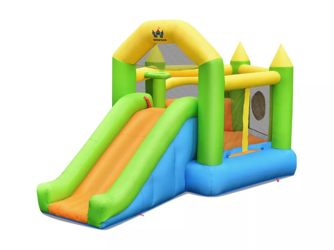 Château Gonflable en Forme de Pentagone avec Toboggan, Maison de Rebond Gonflable avec Piscine à Balles, Panier de Basket, Intérieur Extérieur pour 3 Enfants de 3-10 Ans（sans souffleur)