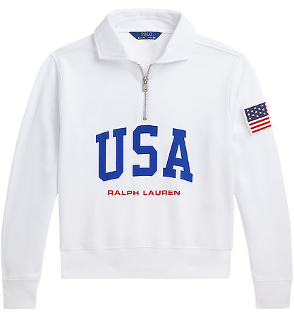 Polo Ralph Lauren Sweatshirt m. Lynl?s - Cropped - Hvid m. USA